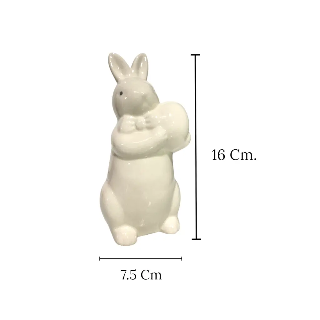Conejo de Pascua en Cerámica Blanca Brillante, 7.5x16 Cm. 
