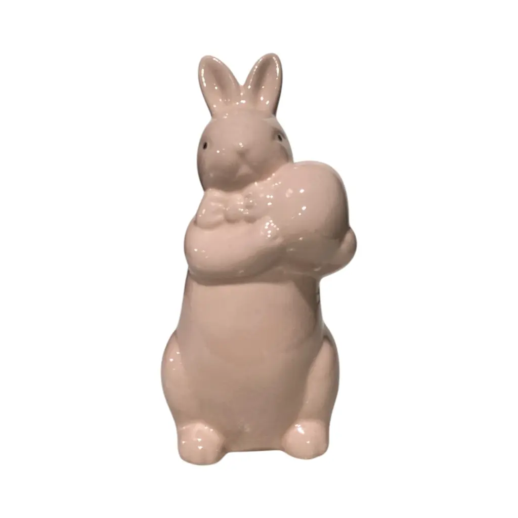 Conejo de Pascua en Cerámica Blanca Brillante, 7.5x16 Cm. 