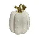 Calabaza Decorativa de Cerámica Premium Brillante con Tallo Dorado, 11x15Cm
