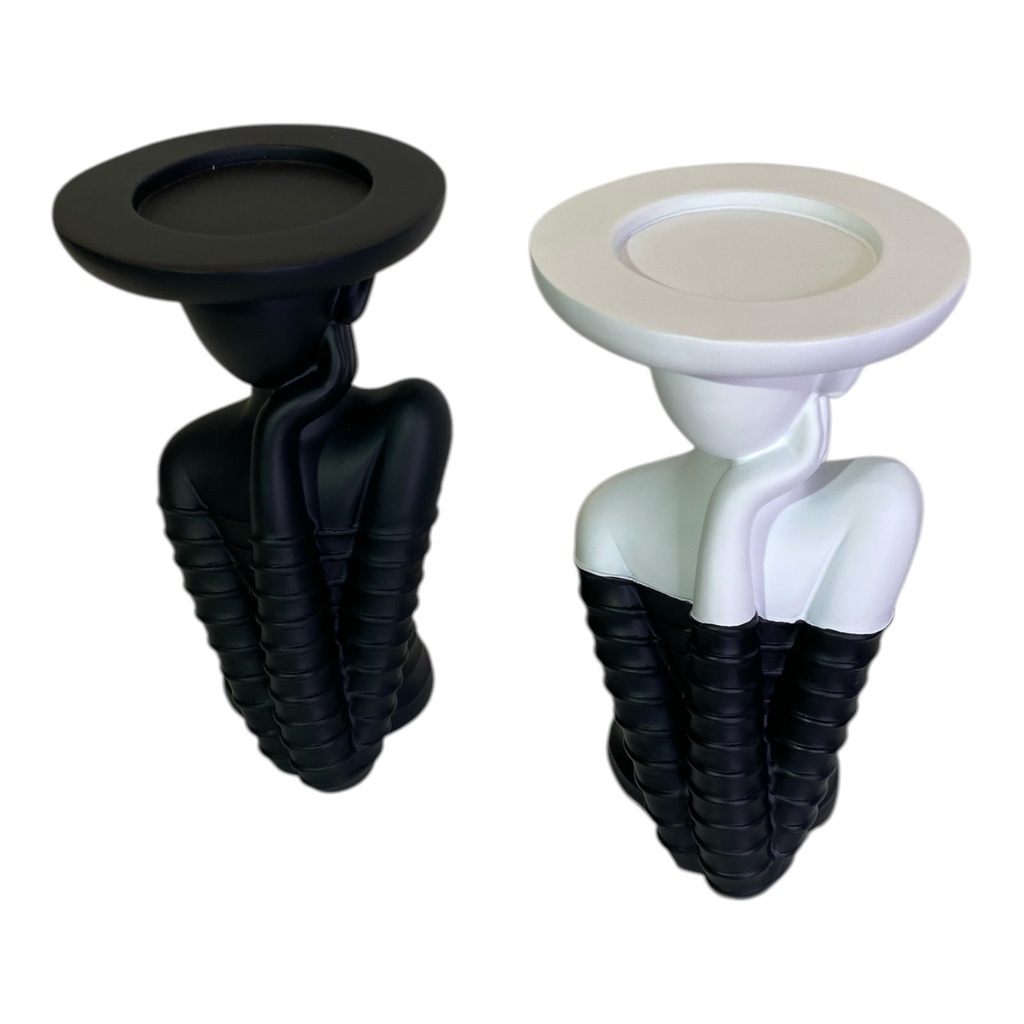 CANDELABRO POLYRESINA ES26248 COLOR NEGRO Y BLANCO/NEGRO 8X14CM