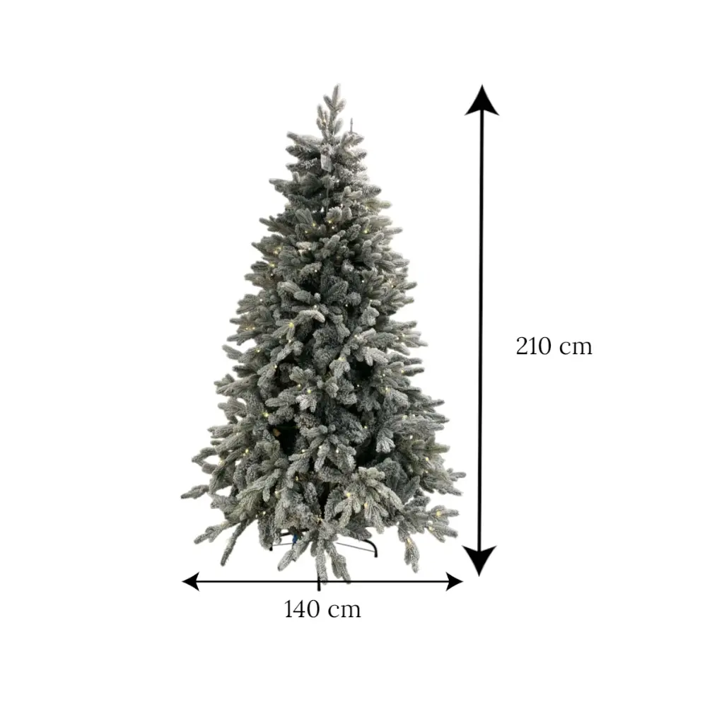 Árbol de Navidad Nevado de Lujo con Luz Led Cálida 210cm y Ø 140cm 