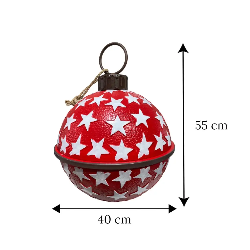 Cascabel Navideño Metálico Rojo con estrellas blancas Ø40cm X 55cm alto