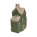 Casa Navideña verde de ceramica con luz led, 13x7.5x16cm