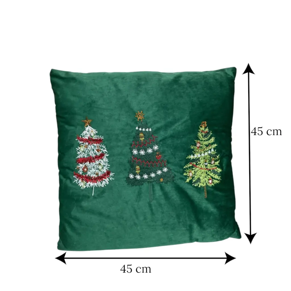 Chojín Navideño Verde arboles bordados. 45x45cm