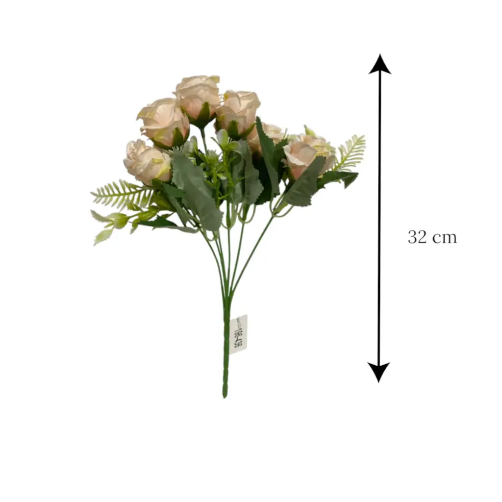 Flor artificial, crema tela y pvc, 33cm  
