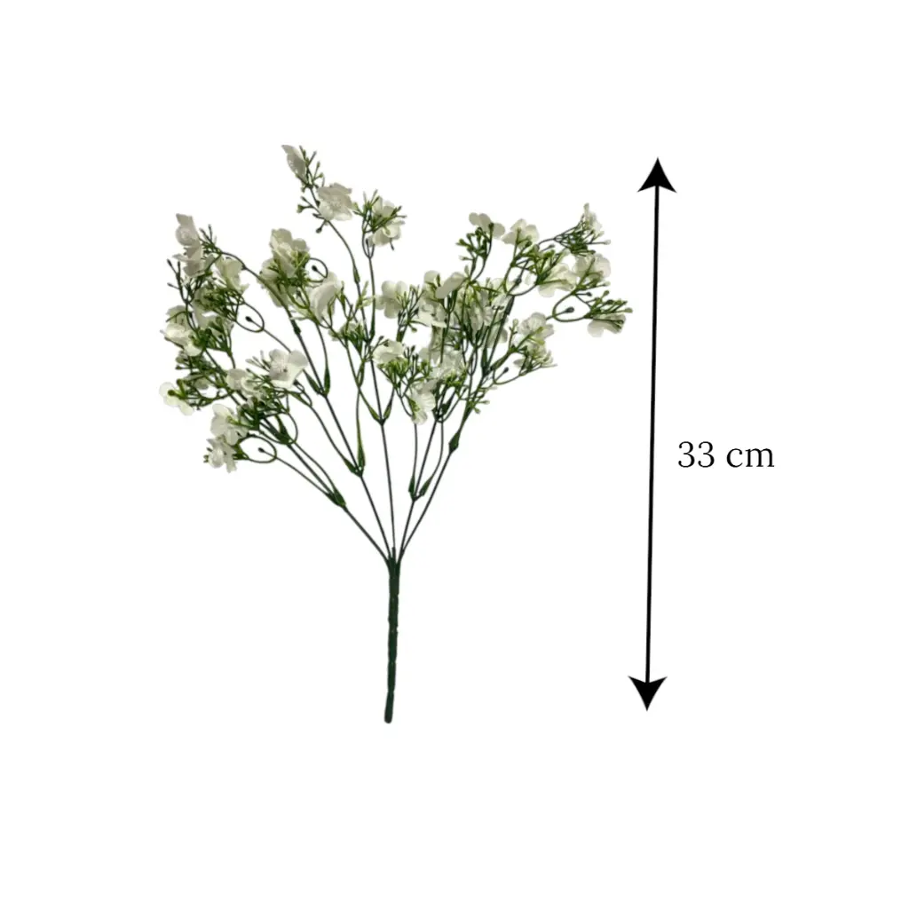 Flor blanca artificial, aliento de bebe, tela y pvc, 33cm