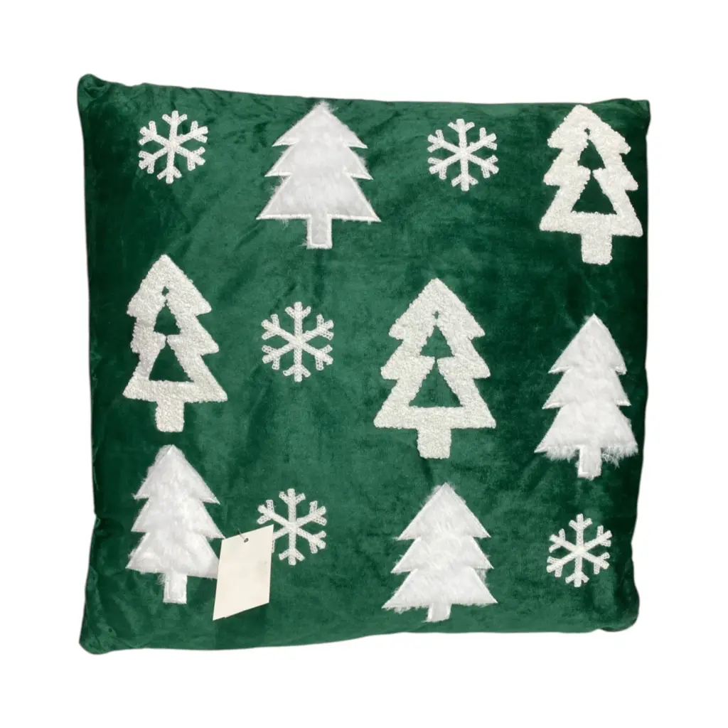 Chojín Navideño 3 colores afelpado con diseño de Arboles y copos de nieve. 45x45cm