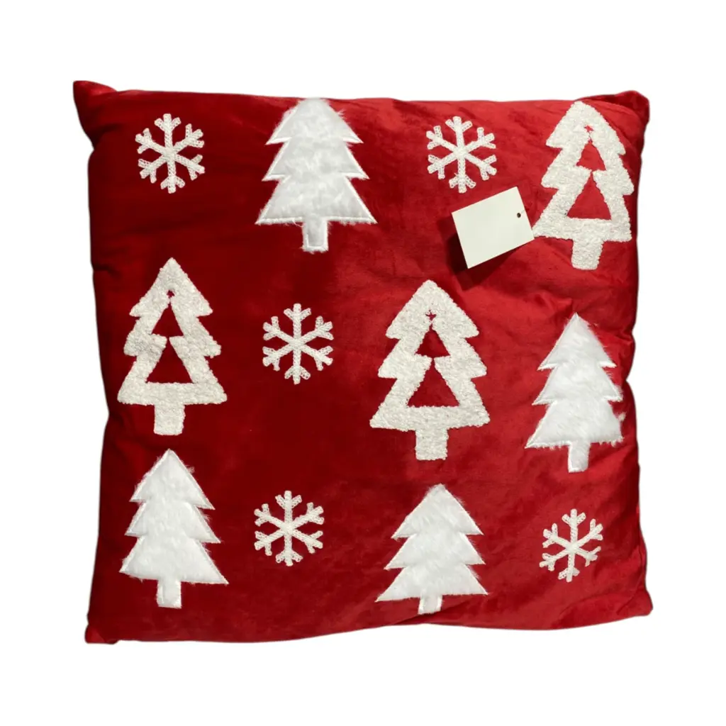 Chojín Navideño 3 colores afelpado con diseño de Arboles y copos de nieve. 45x45cm