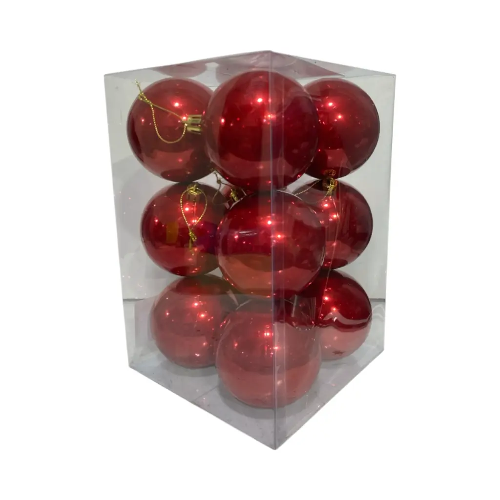 Bombillo de Navidad Rojo Ø8cm, Set x 12pz.  