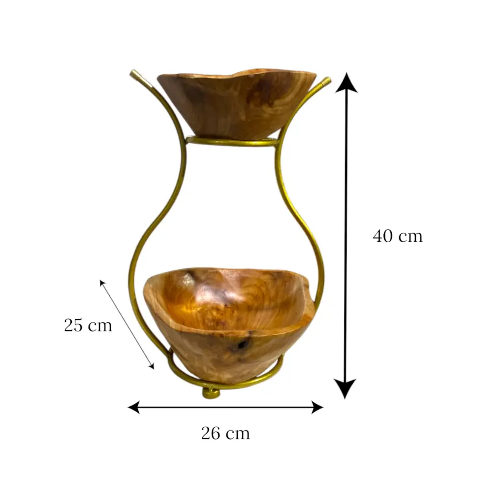 Base de Madera dos pisos con hierro dorado. 25x26x40cm