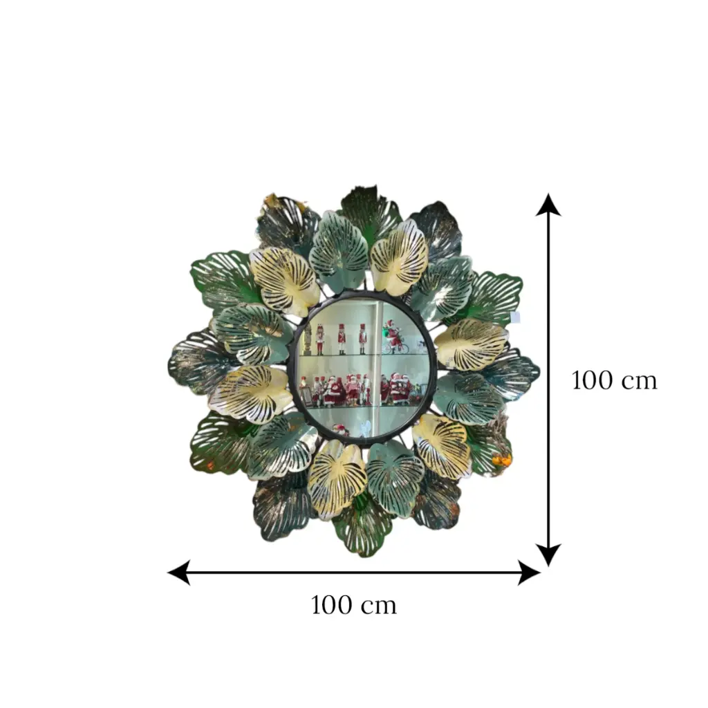 Espejo Metálico Hojas verde con dorado, Ø100 cm