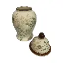 Jarrón Tibor de Cerámica Beige/Verde Musgo. Ø12cm x 25cm