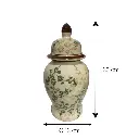 Jarrón Tibor de Cerámica Beige/Verde Musgo. Ø12cm x 25cm