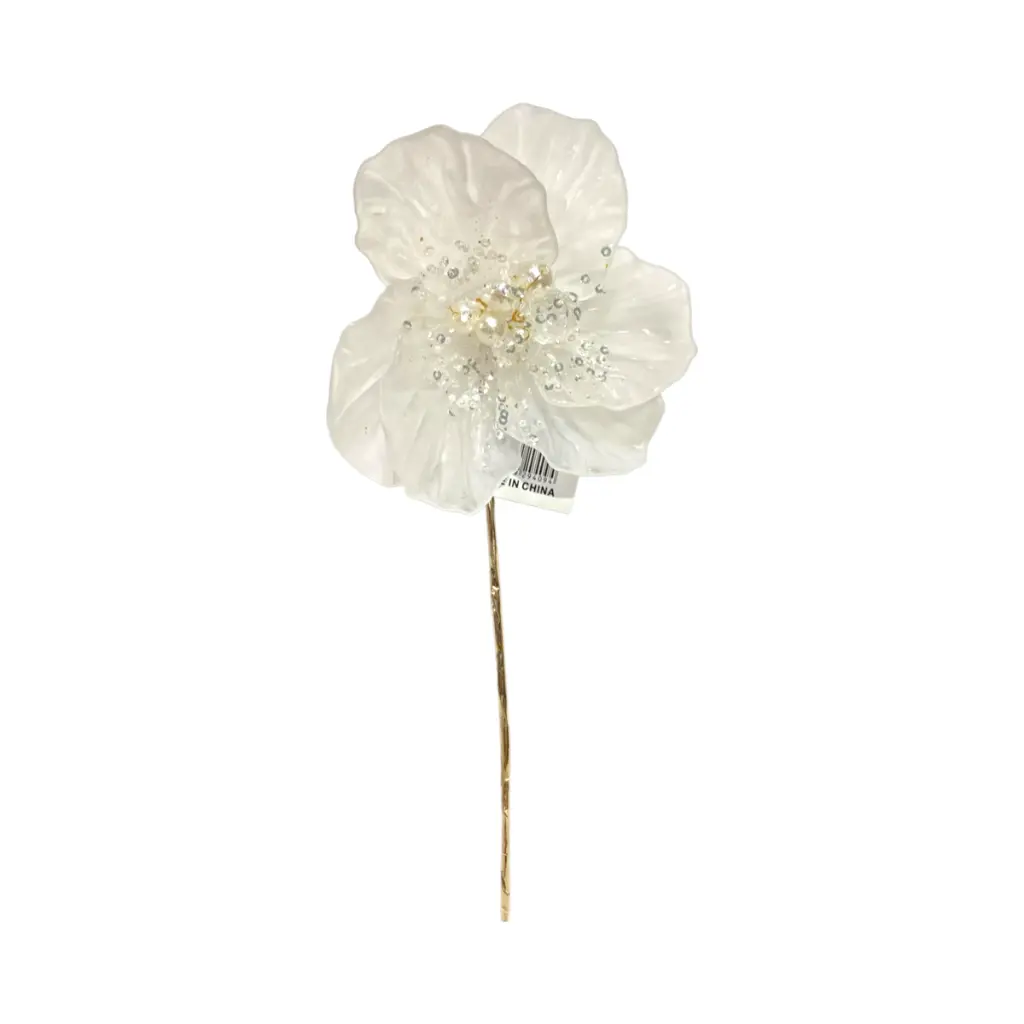 Flor Navideña Artf. Blanca Luxury, Acrilico y piedras. Ref:ES29409