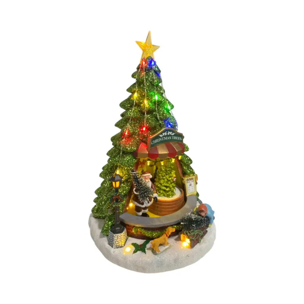 Casa Arbol de Navidad escena con luz y musical. USB, Ref:DF64765 ES29012. (Ø22cm x 33cm)