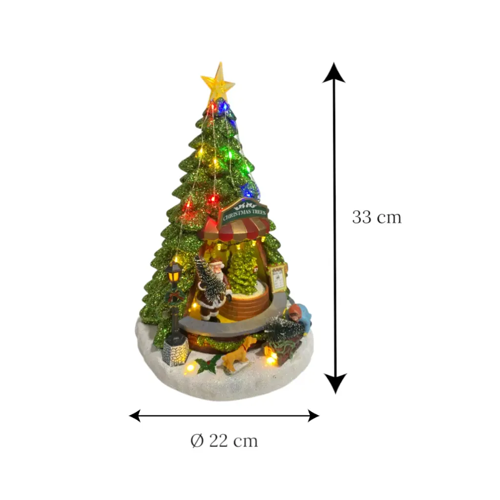 Casa Arbol de Navidad escena con luz y musical. USB, Ref:DF64765 ES29012. (Ø22cm x 33cm)