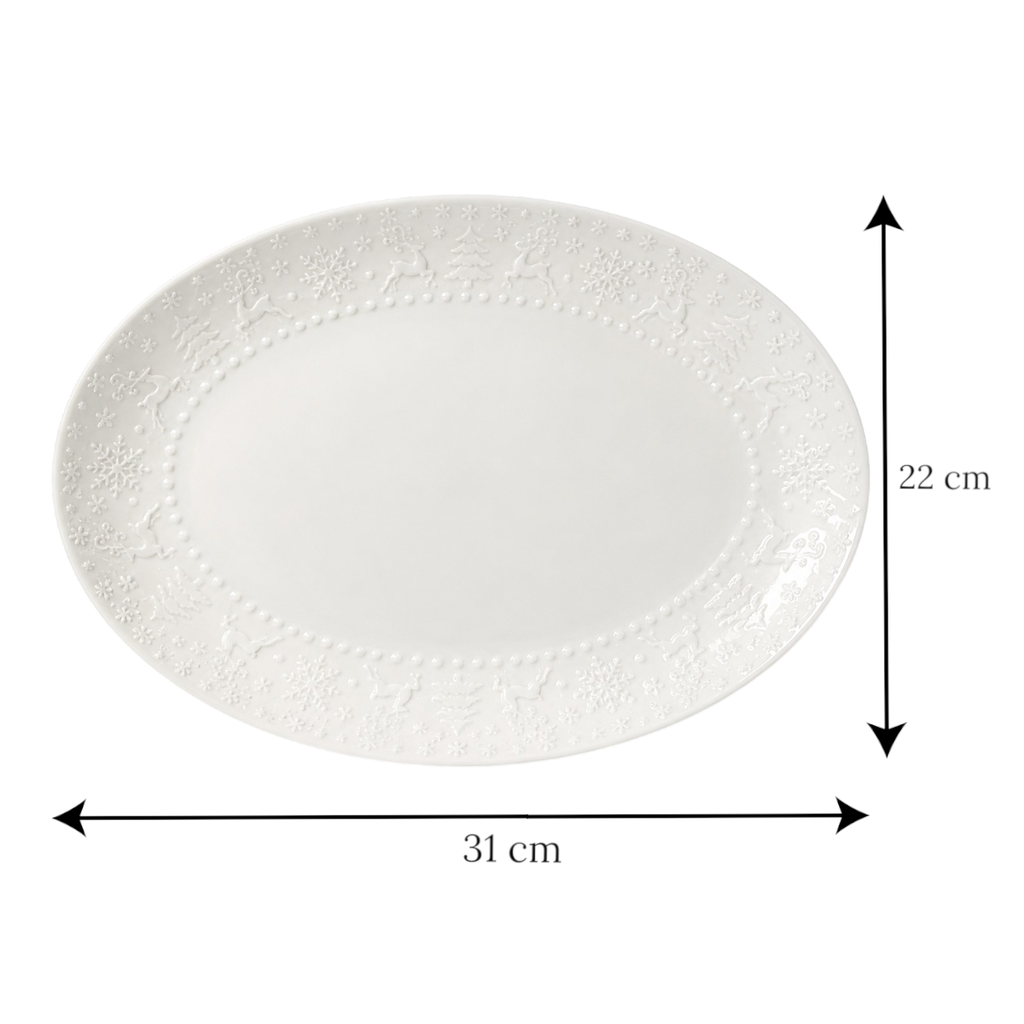 Bandeja de Cerámica, Blanca con renos/arboles. Ref:IC1365-65 (31x22x3.5cm)