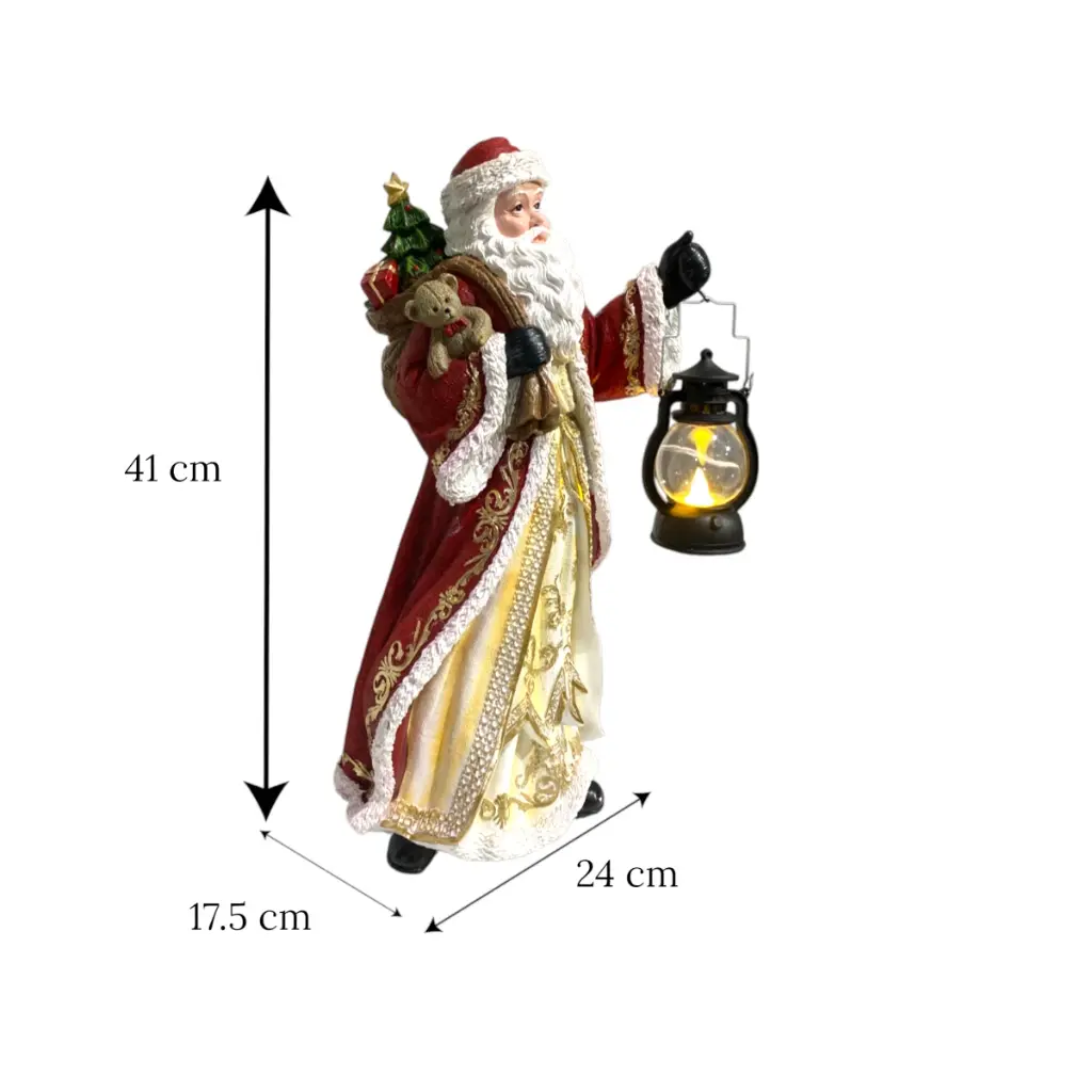 Noel Rojo con Farol luz led, poliresina. Ref:TG762598. (24x17.5x41cm)