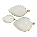 SET DE 3 POZUELOS DE CERAMICA BLANCO FILO DORADO 32X20X9CM, 26X17X7CM, 19.5X12X6CM.