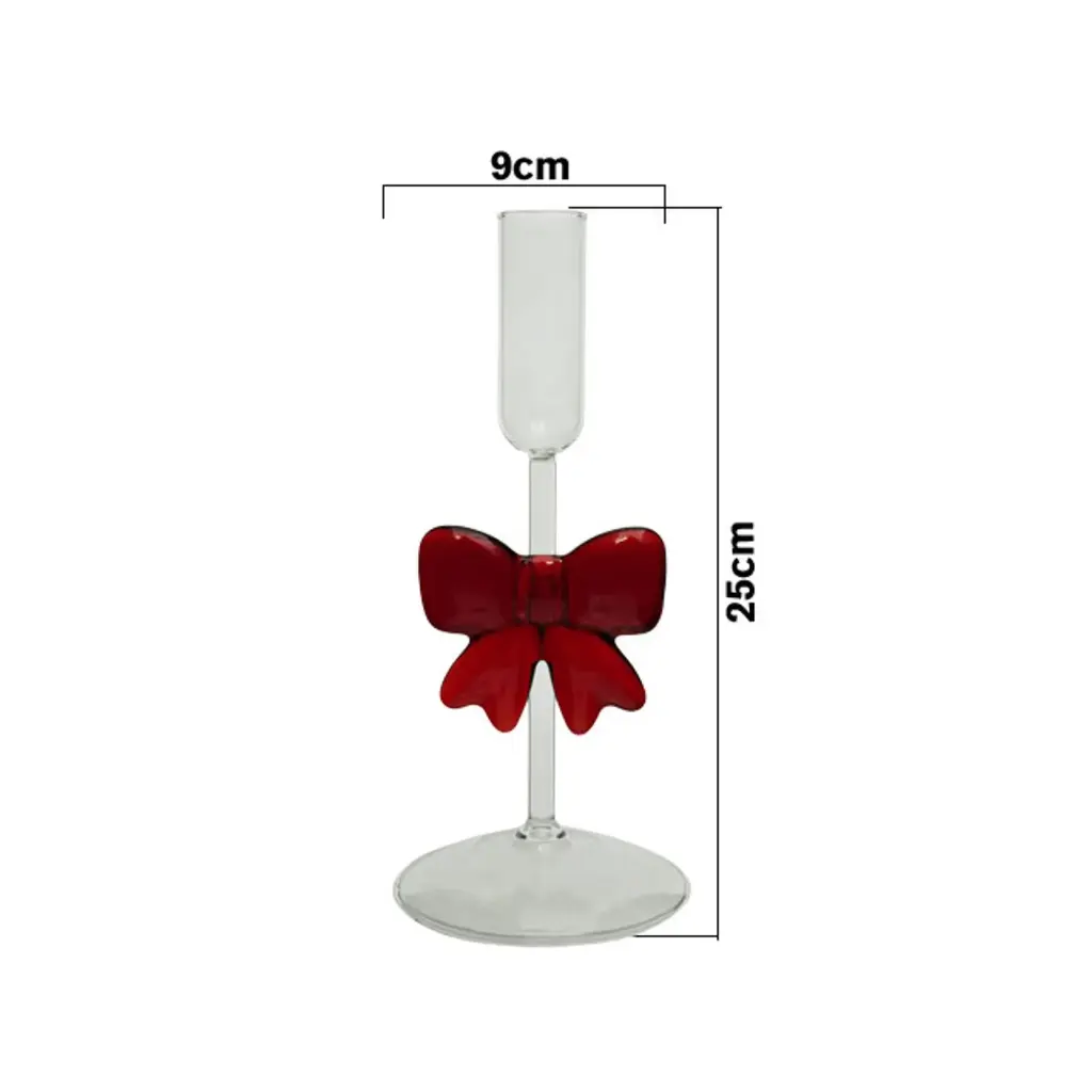 Candelabro de vidrio con lazo rojo. Ref:ES29187 (9x25cm)