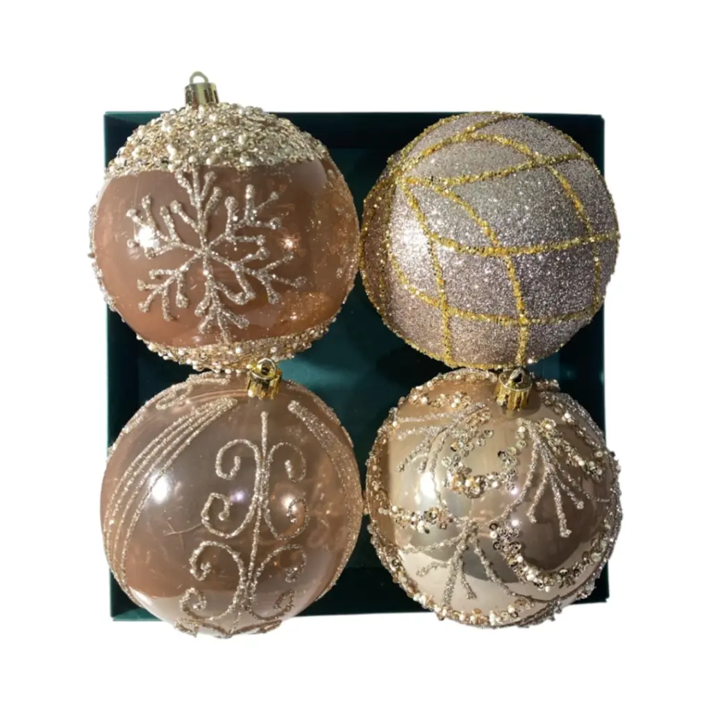 Esfera Navideña Burgundy Imperial y Champagne surt. Ø 10cm set x 4pzs. Ref:ES29637. 