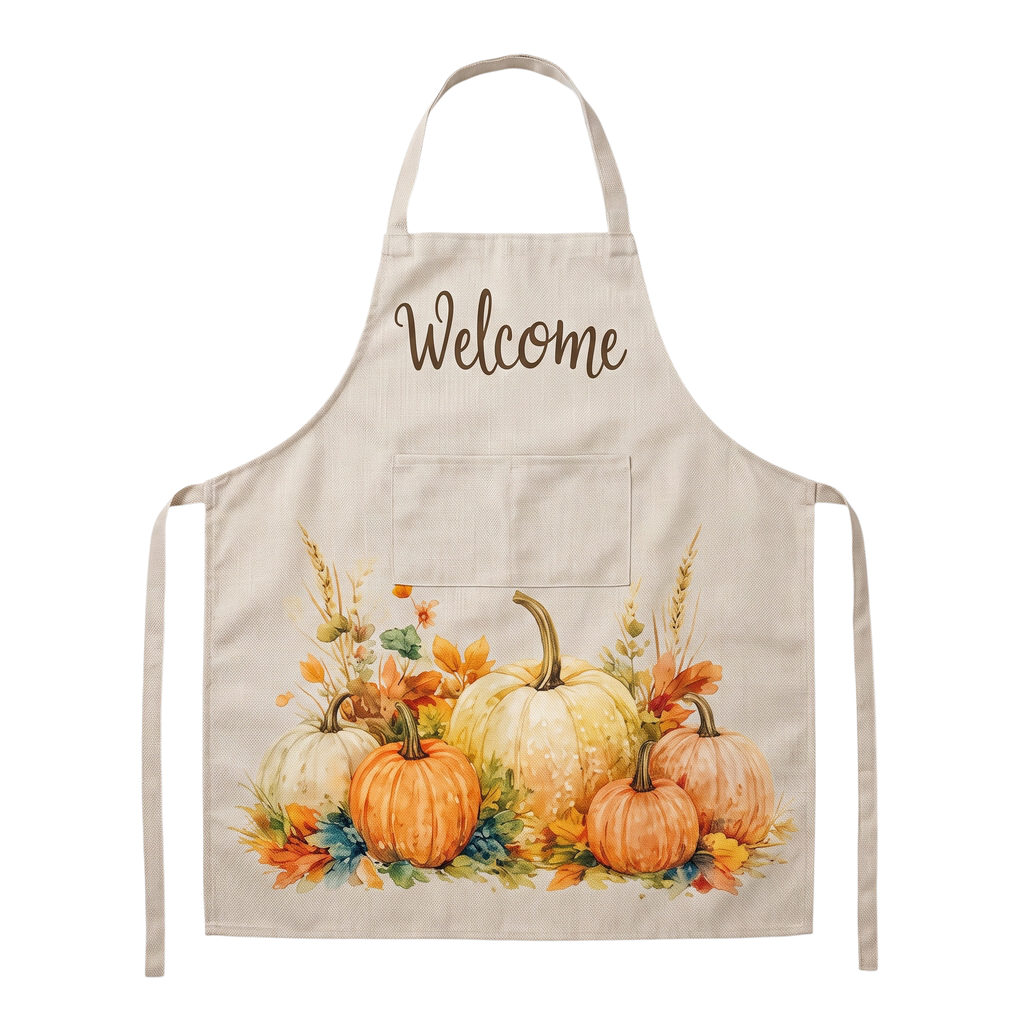 Delantal de cocina con diseño otoñal de calabazas y flores, 61x90cm