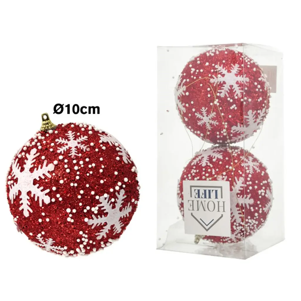 Esfera Navideña Candy copos Ø10cm, set x 2pcs. Ref:D44-31002XHPML/R+W