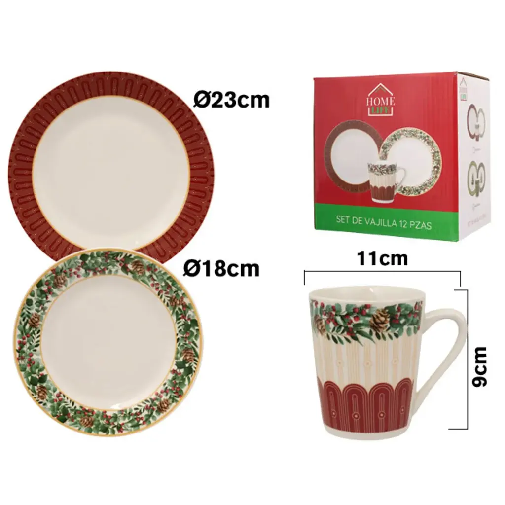 Vajilla Navideña de porcelana 12pcs. Ref:AR-12RX2602