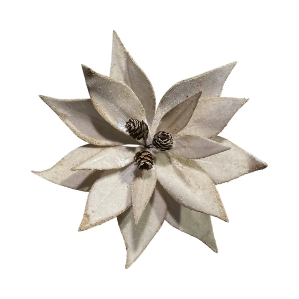 Flor Navideña Beige con piña, Ø28cm x 30cm. Ref:ES2994