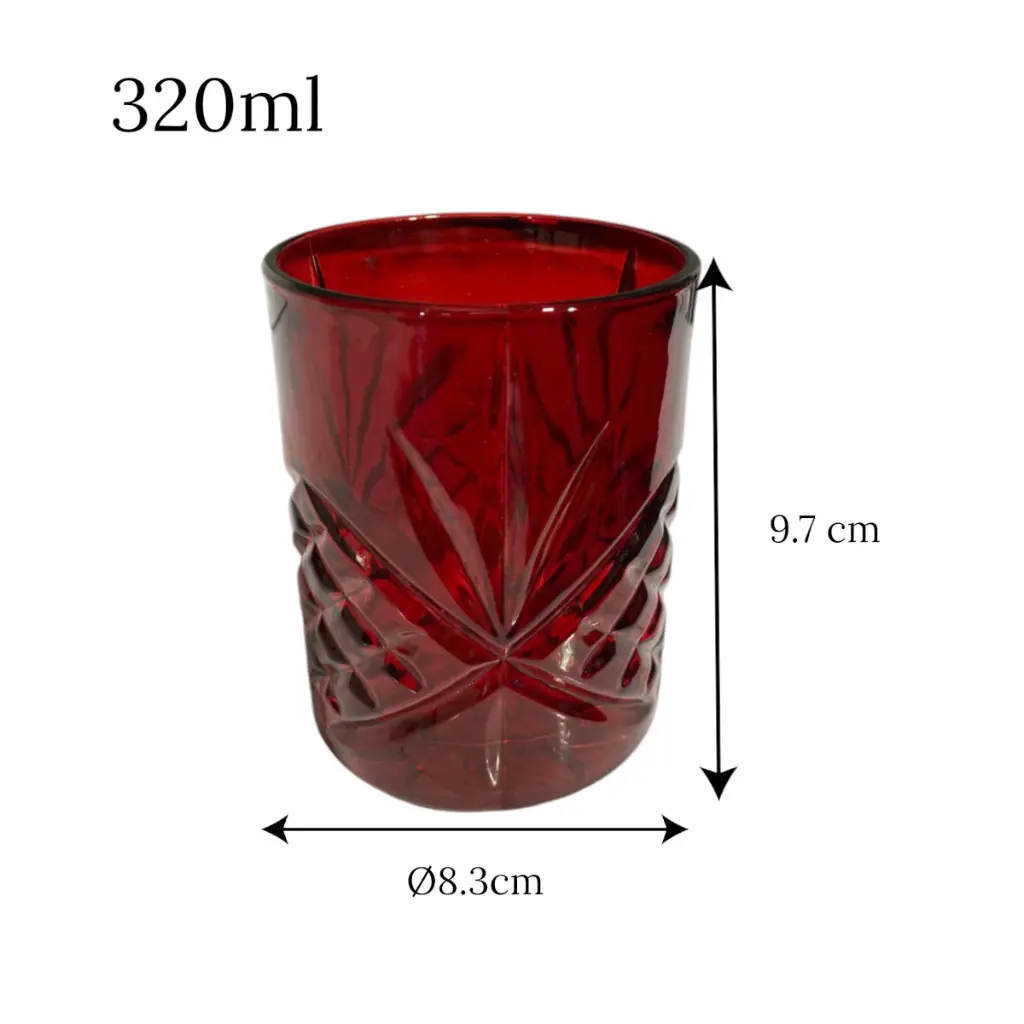 Vasos de vidrio rojos set x 6pcs. 320ml. Ref:ES27895-6. 8.3x9.7cm