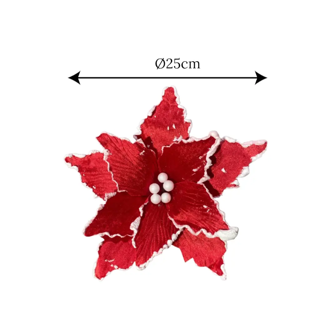 Flor Navideña Roja filo blanco, Ø25cm