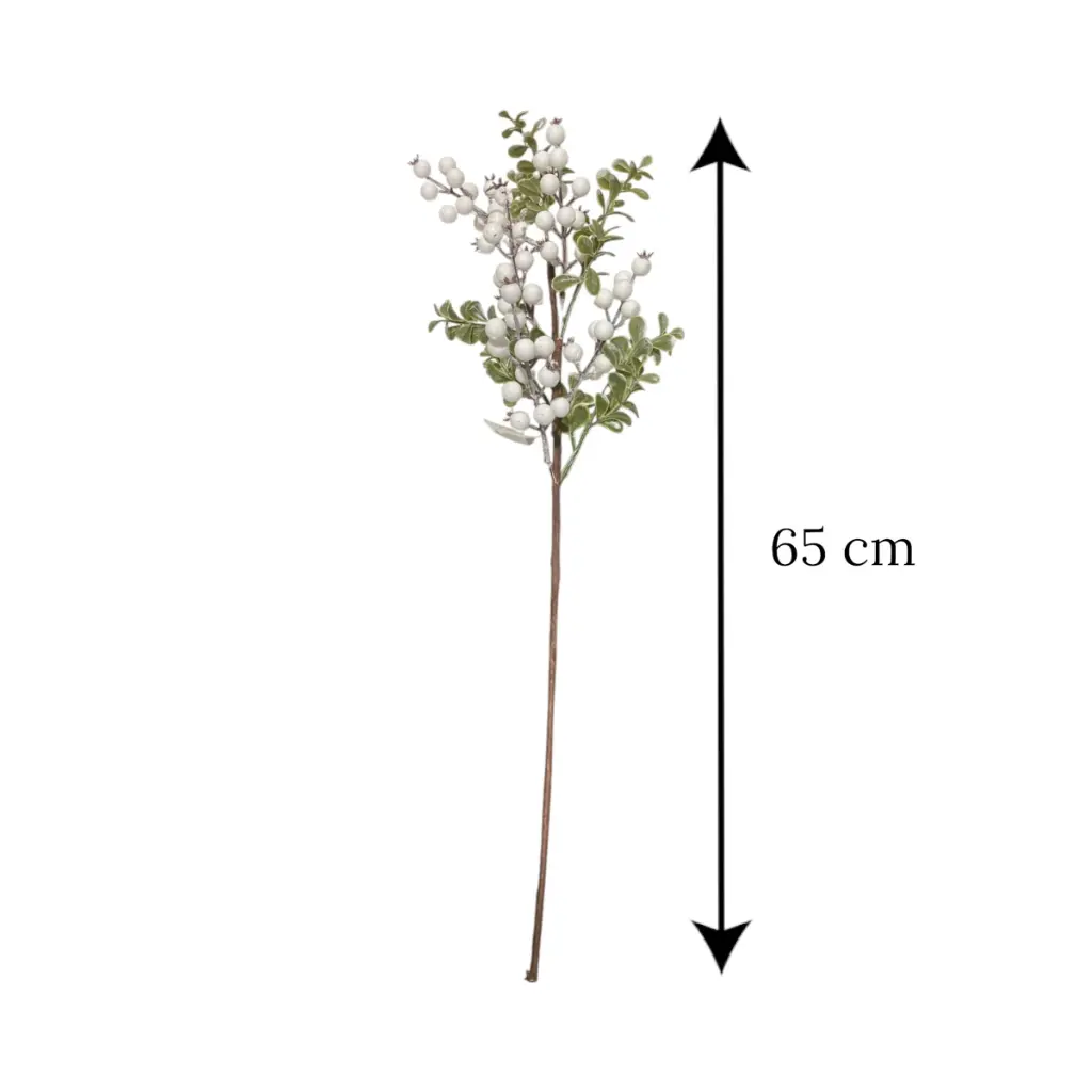 Rama Navideña bayas blancas hojita verde, 65cm