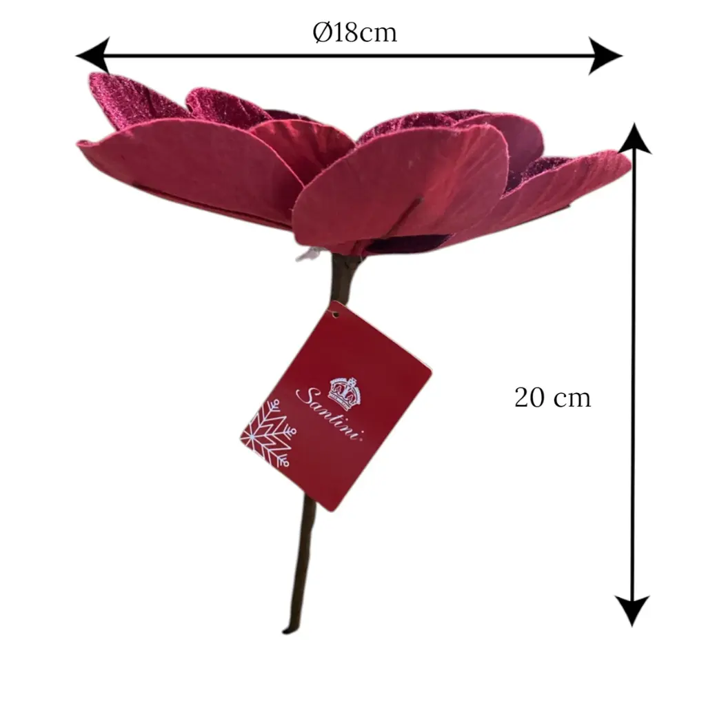 Flor Navideña de terciopelo magnolia burgundy, Ø18cm