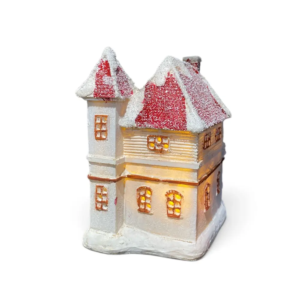 Casa Navideña con luz led, poliresina.9x8x13cm. Ref:CS24343 