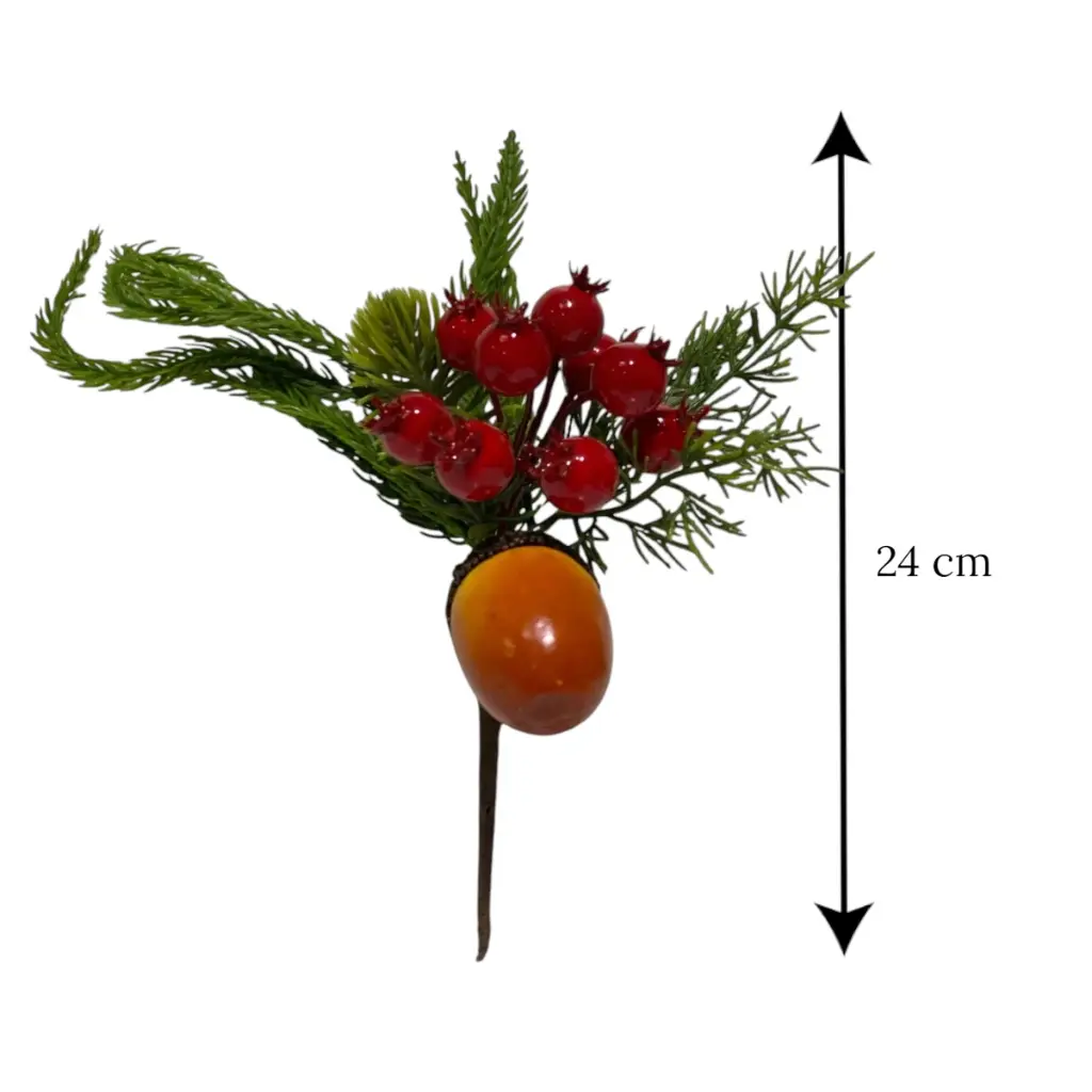 Pincho navideño pino con bayas rojas y avellana. 24cm 