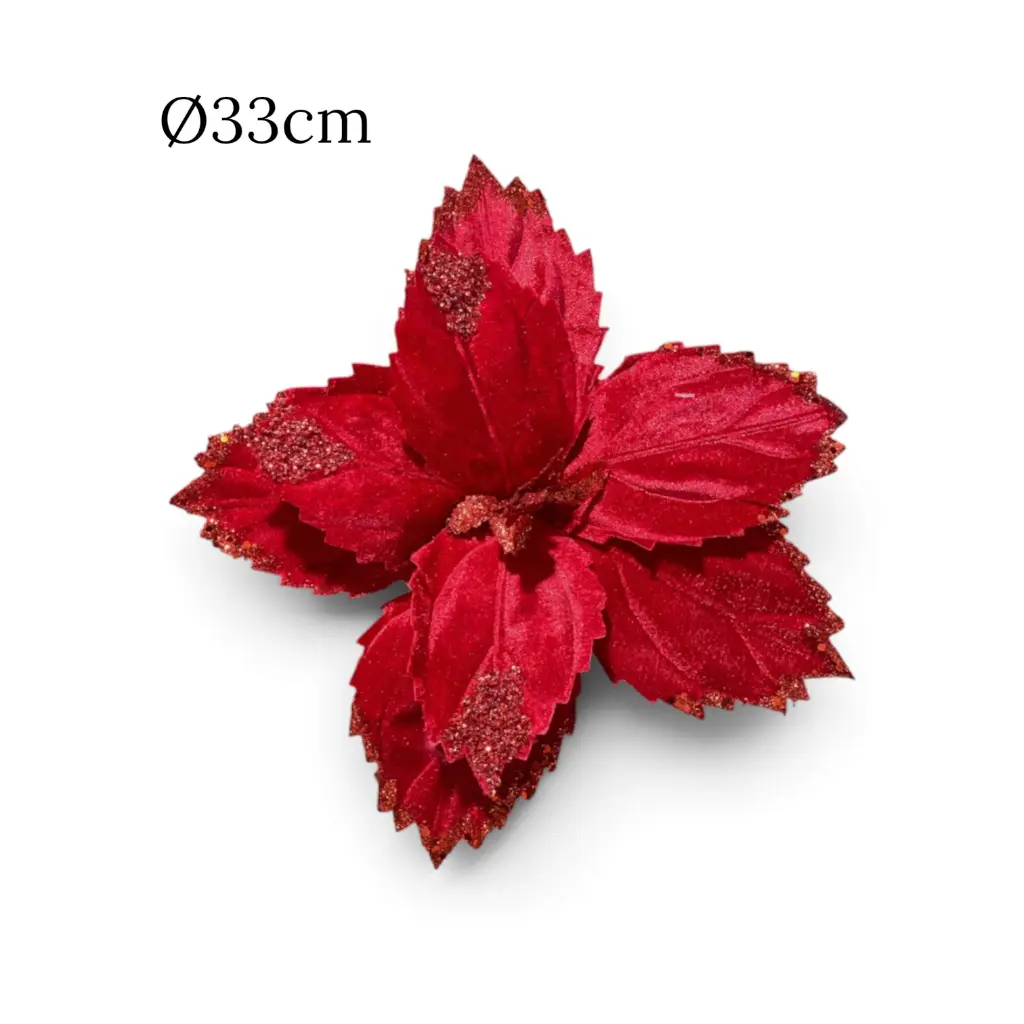 Flor Navideña Terciopelo Roja Ø 33cm