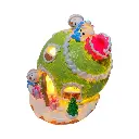 Casa Navideña Bombillo colores pasteles, poliresina, con luz led y musica. 3pilas "AAA". Ø15x18cm