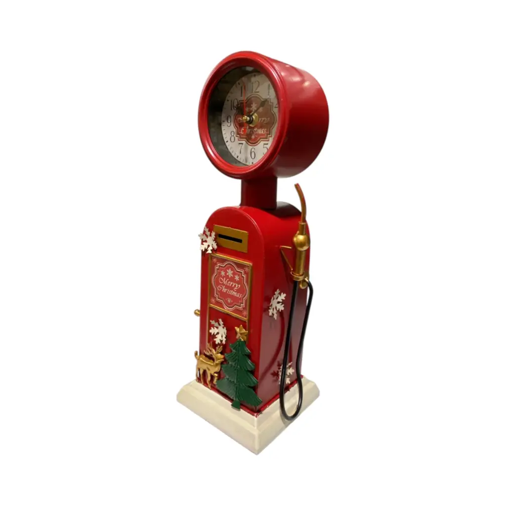 Reloj Navideño surtidor vintage de gasolina, metálico. 13x13x39.5cm 