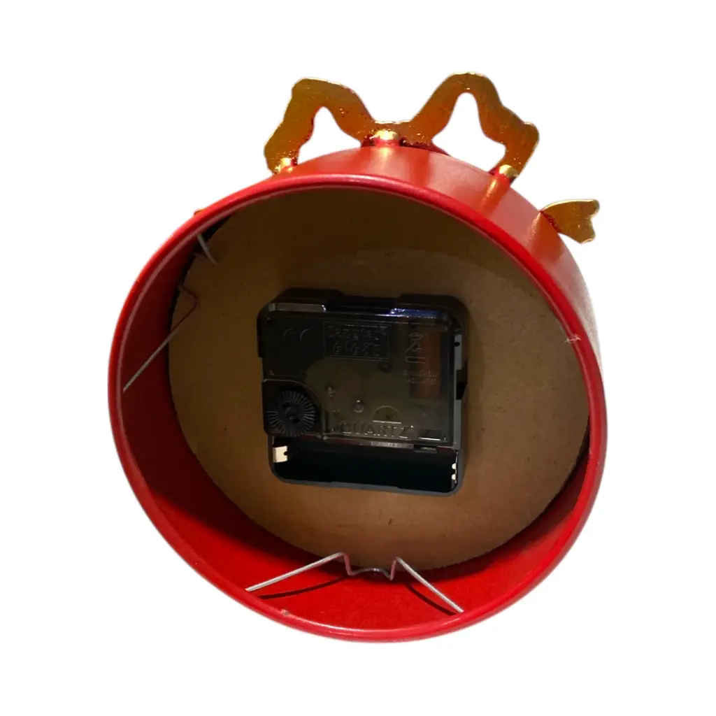 Reloj Navideño Lazo Dorado con Rojo, metálico. 13x7x16cm  