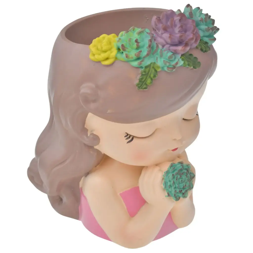 ADORNO RESINA NIÑA C/FLORES REF:HM0942 13X12X18CM