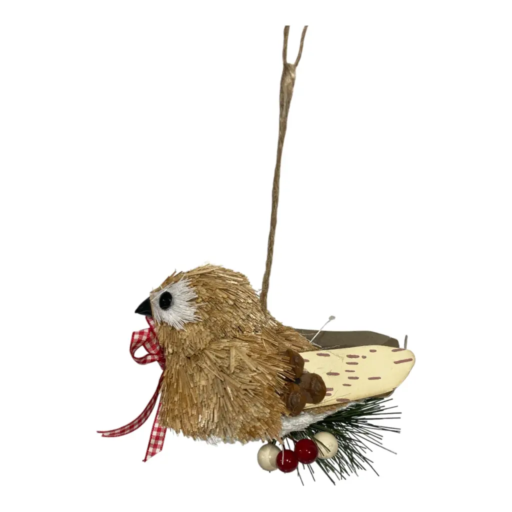 PAJARITO CON LAZO Y RAMA PAJA 15X10X9CM