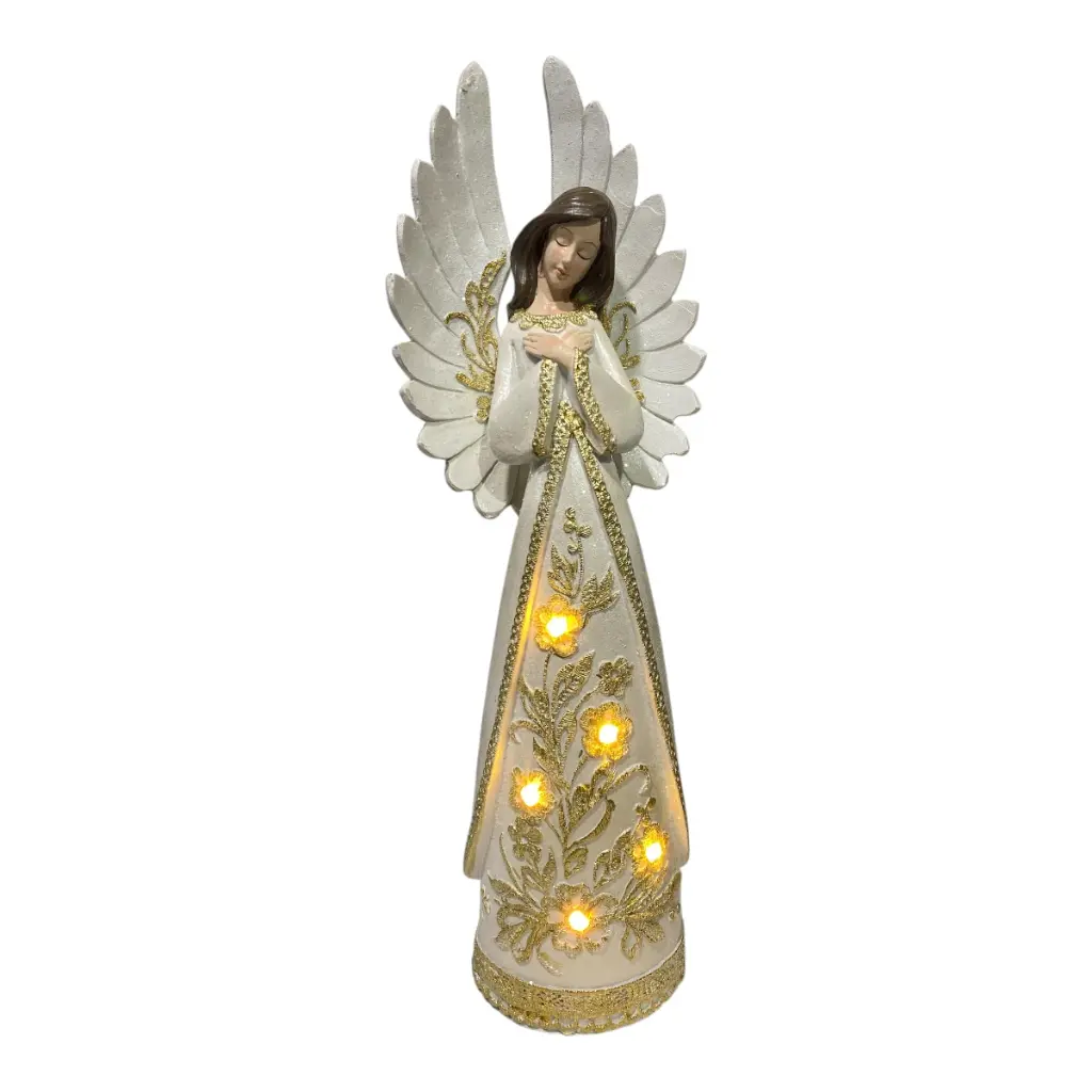 ANGEL POLIRESINA BLANCO/DORADO C/LUZ LED 37CM