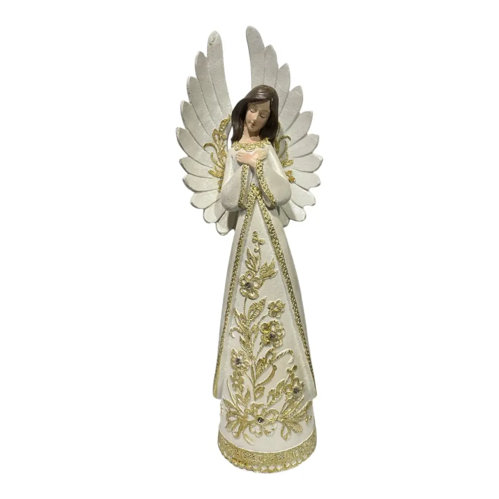 ANGEL POLIRESINA BEIGE/DORADO C/LUZ LED 37CM   XX9010847