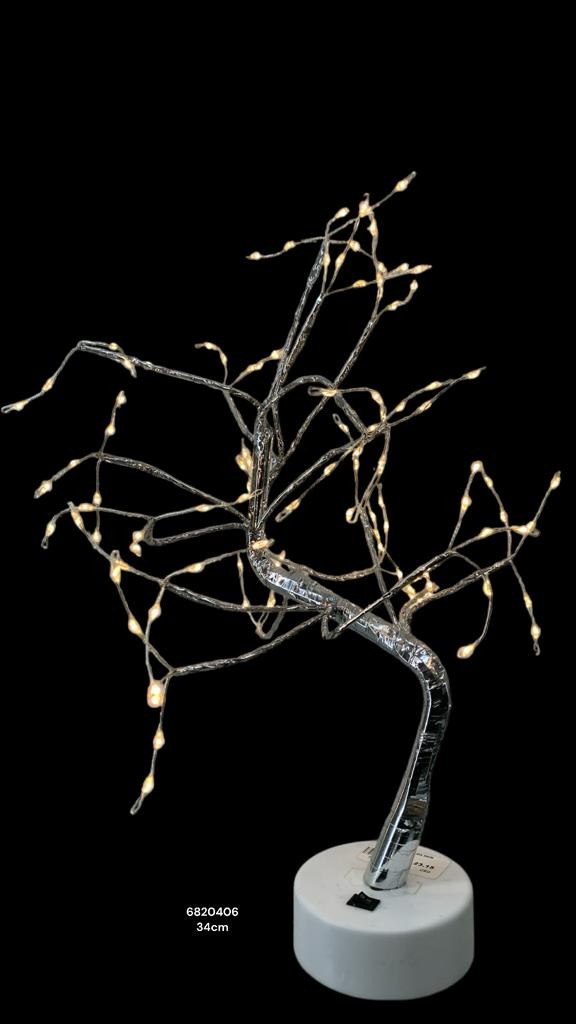 ÁRBOL CON LUZ MICROLED CÁLIDA 34CM BATERIA-CORRIENTE