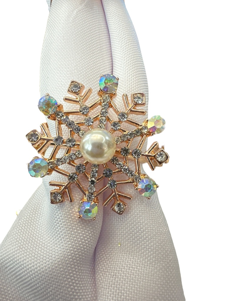 Aros de servilleta copo rose gold con cristales y perla setx6