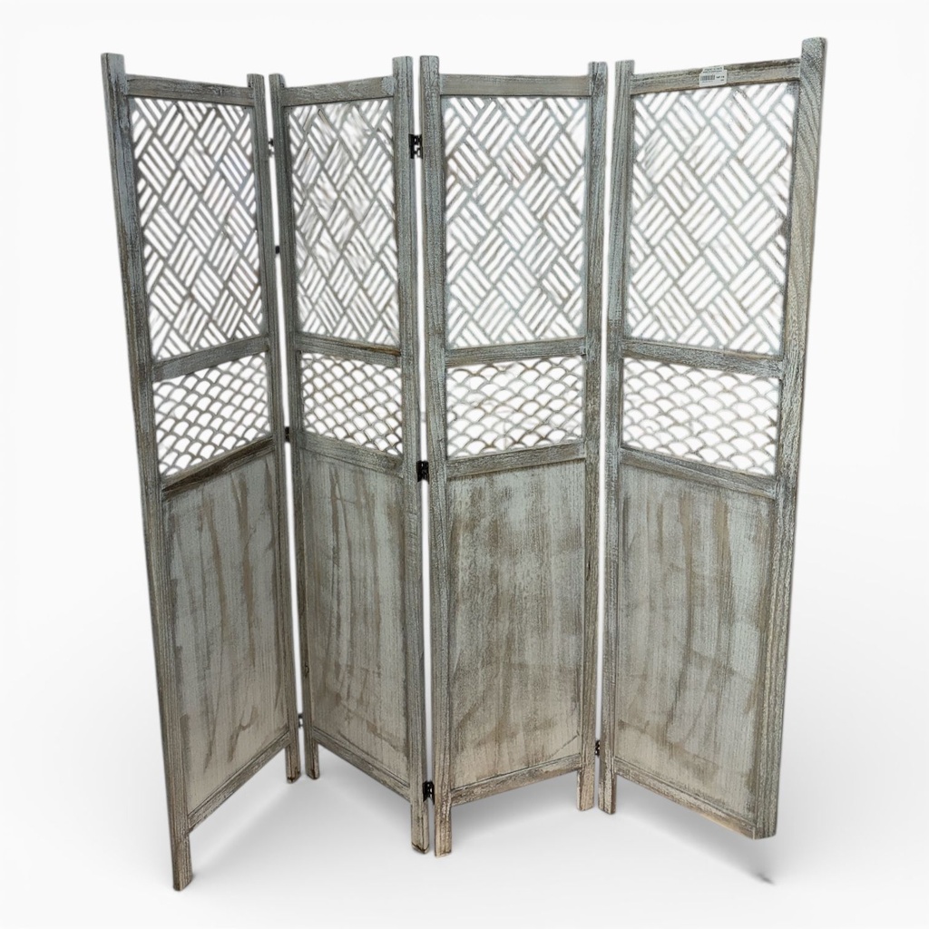 BIOMBO DE MADERA BLANCO ENVEJECIDO 160X170CM