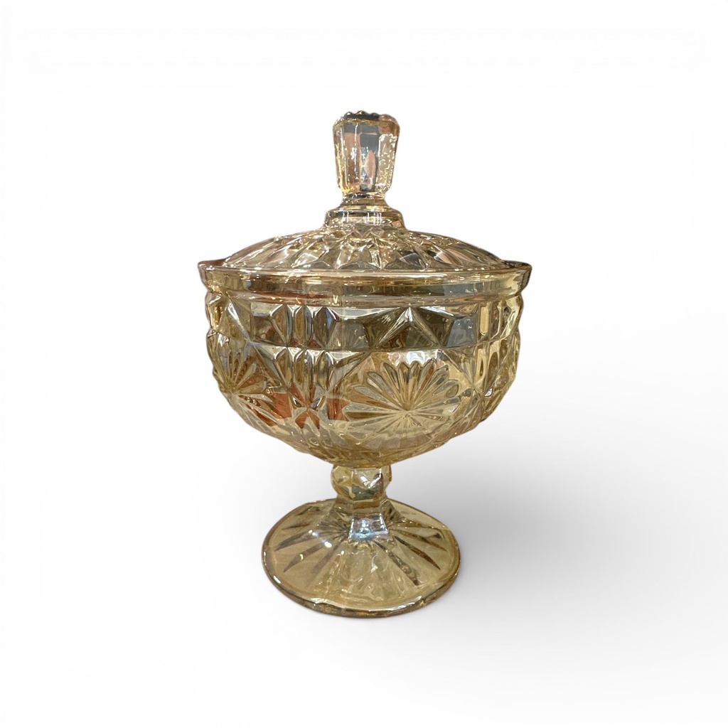 BOMBONERA DE CRISTAL AMBAR 16.3X24CM