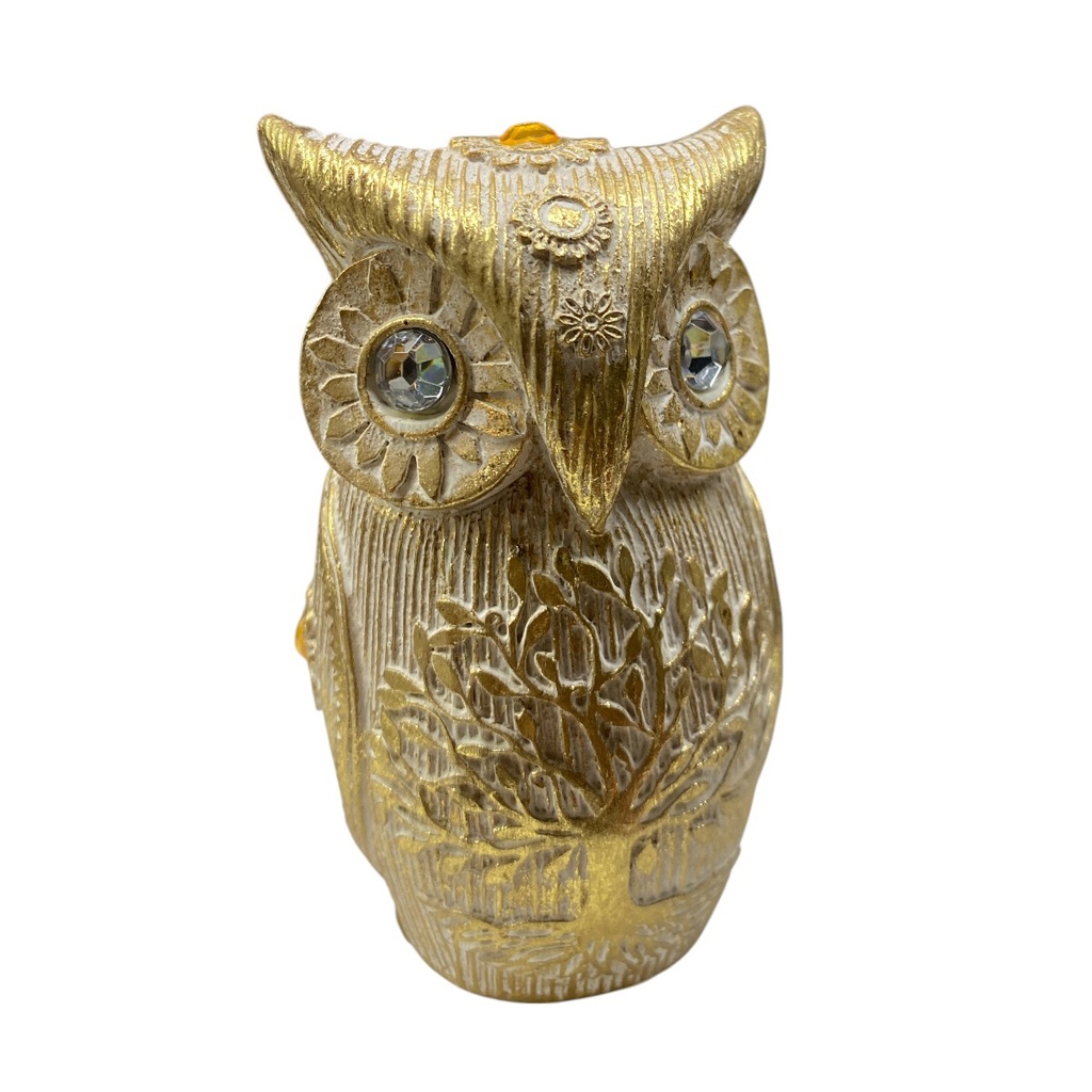 BUHO POLIRESINA DORADO 10CM