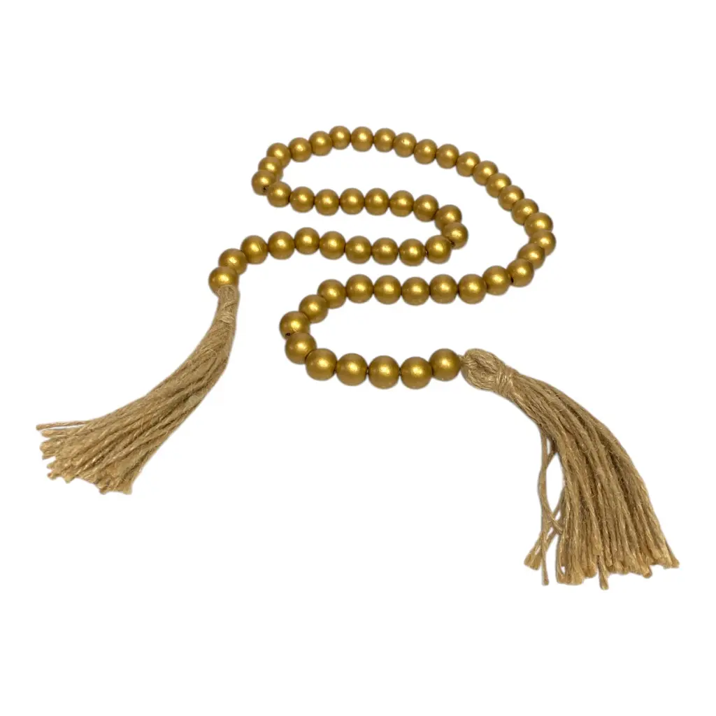 CADENA DE CUENTAS DE MADERA DORADA 117CM