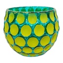 MACETERO VIDRIO TURQUEZA C/BOLITAS COLOR LIMON 8X10CM